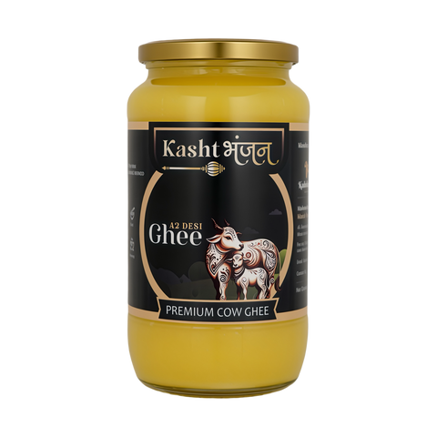 KASHTBHANJAN A2 Desi Cow Ghee - Pure Grassfed A2 Gir Cow Ghee (1 Litre) | Made with Traditional Bilona Method | Rich in Omega-3 & Omega-6, Vitamins A, E, K | Lab-Tested, Additive-Free, Healthy Ghee for Cooking & Skincare (1000 ml)