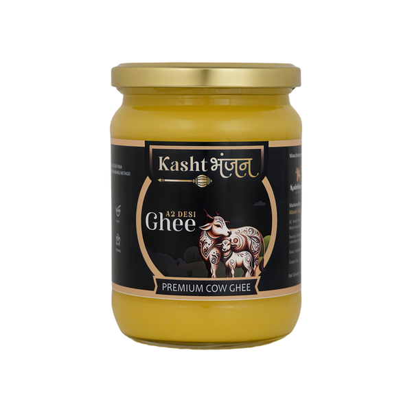 KASHTBHANJAN A2 Desi Cow Ghee - Pure Grassfed A2 Gir Cow Ghee | Made with Traditional Bilona Method | Rich in Omega-3 & Omega-6, Vitamins A, E, K | Lab-Tested, Additive-Free, Healthy Ghee for Cooking & Skincare (500 ml)