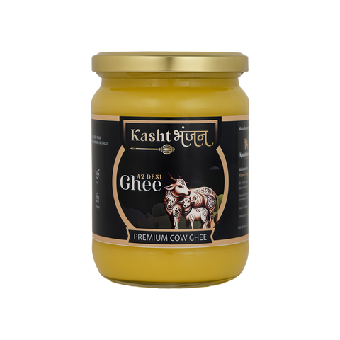 KASHTBHANJAN A2 Desi Cow Ghee - Pure Grassfed A2 Gir Cow Ghee | Made with Traditional Bilona Method | Rich in Omega-3 & Omega-6, Vitamins A, E, K | Lab-Tested, Additive-Free, Healthy Ghee for Cooking & Skincare (500 ml)