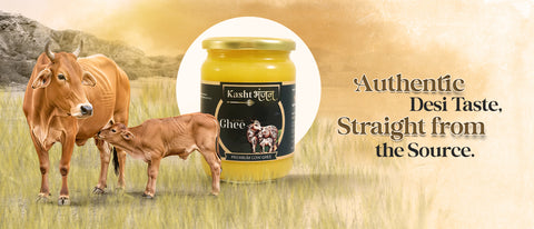 KASHTBHANJAN A2 Desi Cow Ghee - Pure Grassfed A2 Gir Cow Ghee (1 Litre) | Made with Traditional Bilona Method | Rich in Omega-3 & Omega-6, Vitamins A, E, K | Lab-Tested, Additive-Free, Healthy Ghee for Cooking & Skincare (1000 ml)